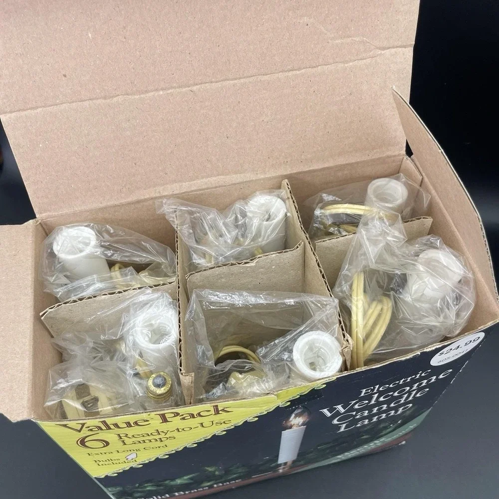 Electric Christmas Candle Lamps, 6 Pack Brass Base, Bulbs Incl. Extra Long Cords